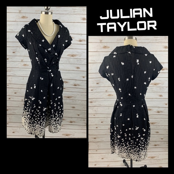 Julian Taylor Black with White Fit & Flare Dress - Picture 1 of 8